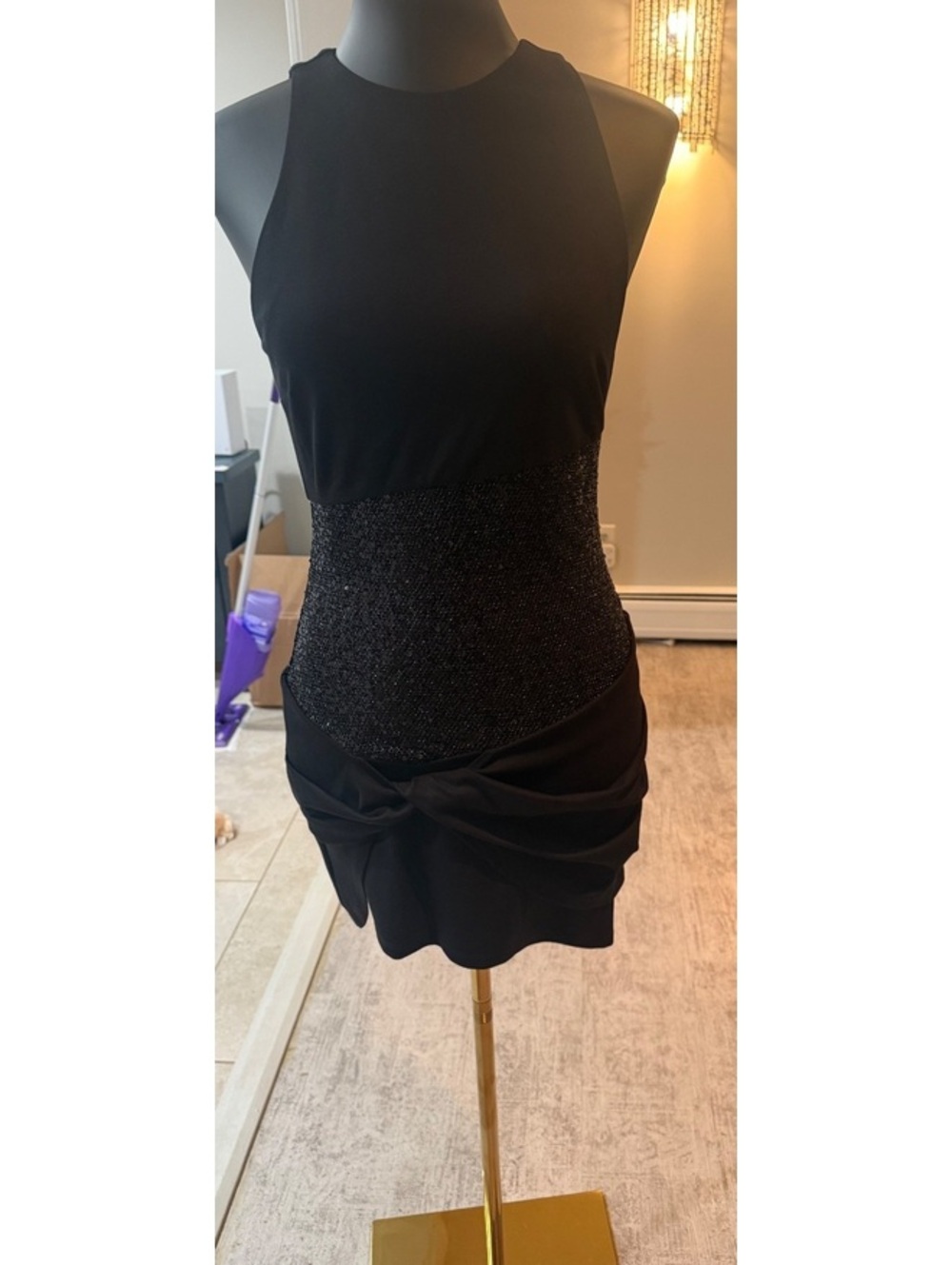 NWT Camila Coelho Revolve Soraia sparkle mini dress Black small retail $198 - Picture 3 of 5